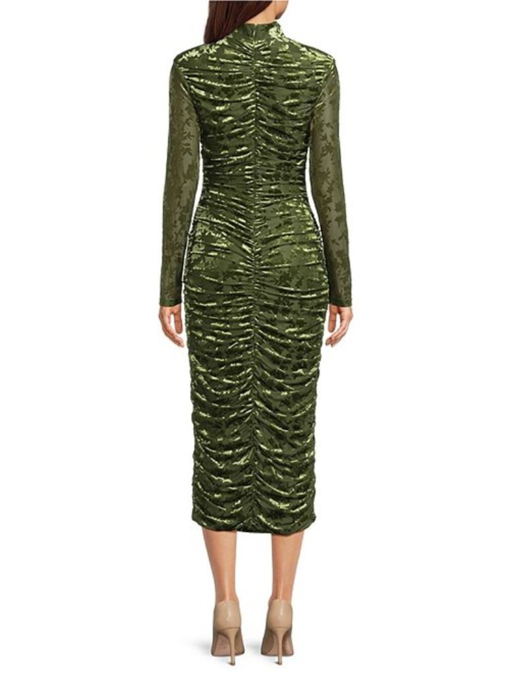 NWT! Badgley Mischka Kendall Velvet Burnout Ruched Long Sleeve Bodycon Dress 0 - Picture 5 of 9